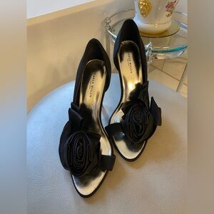 Karen Millen Peep Toe Black Satin Heels, Size 38/8